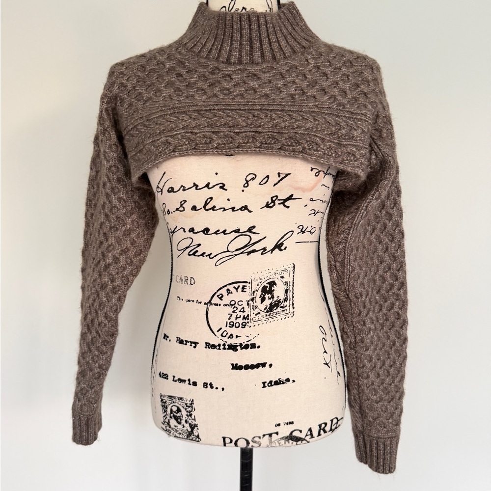 ASTR The Label Sweater Shrug Cable Knit Wool Blend Sz S‎ Chocolate Brown Cottage - Picture 3 of 16